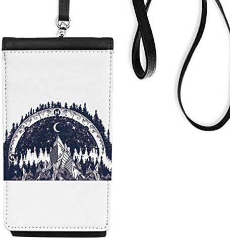 יער קרחון ירח דפוס אמנות טלפון ארנק ארנק תליה כיס נייד כיס שחור