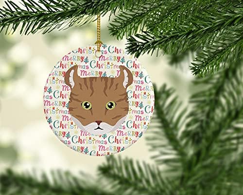 אוצרות קרוליין WDK2338CO1 Highlander Lynx חתול קישוט קרמיקה לחג המולד, קישוטים לעץ חג המולד, קישוט תלוי לחג המולד, חג, מסיבה,