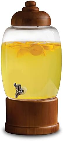 כלי מעגל מעגל שתן עץ צנצנת צנצנת מתקן משקאות זכוכית עם מעמד ומכסה קנקן כלי זכוכית למים, מיץ, משקאות יין בירה, קומבוצ'ה