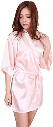 Andongnywell צבע אחיד של נשים סאטן חלוק רוטב שמלת קימונו ללבוש שינה עם כיסים משיכת