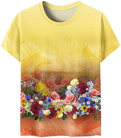 נשים צוות צוואר חולצות פרחוני הדפסת קצר שרוול חולצות רטרו חמוד קיץ תלבושות רופף בכושר רגיל חולצות 2023
