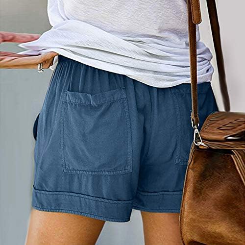 מכנסי נשים קצרים מזדמנים נוח נוח המותניים אלסטיים מוצקים רופפים פלוס גודל עם מכנסי קיץ בכיס חופשה הוואי, S-5xl