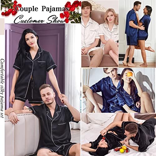 Swomog Kids & Women & Men Silk Satin Pajamas סט תואם פיג'מה לזוגות כפתור למטה Sleepwear Family PJ Set Set