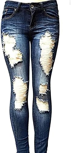 נשים סקיני ג 'ינס קרוע למתוח נהרס ג' ינס מכנסיים במצוקה חור התחת הרמת כיסי מכנסיים