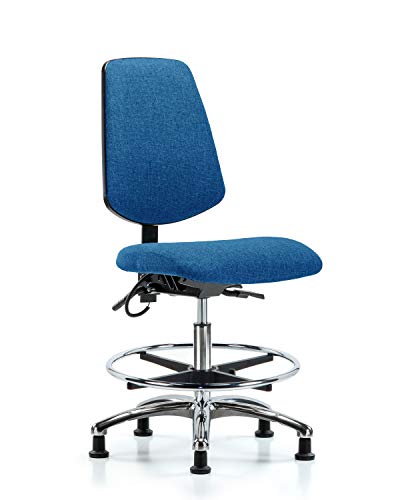 לבטק ישיבה סגן 41090 כיסא ספסל בד בינוני בסיס כרום אחורי בינוני, הטיה, טבעת רגל כרום, החלקה על גלגלים, כחול