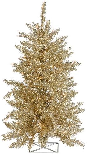 ויקרמן 3 'שמפניה עץ חג מולד מלאכותי, אורות LED לבנים דוראים -מוארים - עץ חג המולד פו - עיצוב בית מקורה עונתי