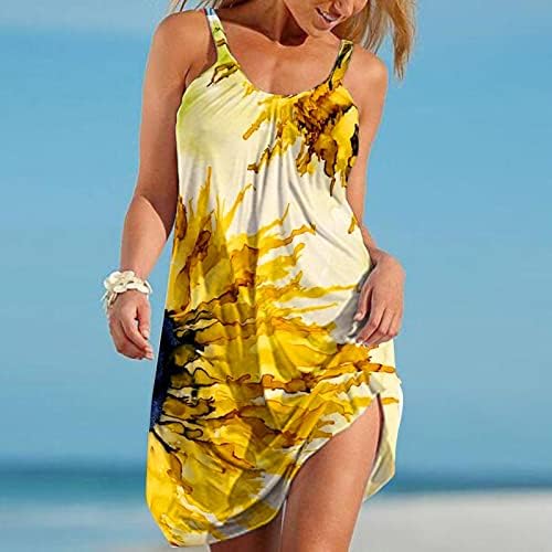 קיץ שמלות לנשים חוף פרחוני חולצת טי שמלה קיצית ספגטי רצועת שרוולים טנק שמלה מזדמן חופשת תלבושות
