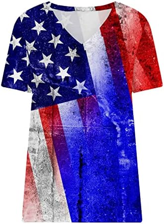 4 ביולי נשים צוואר נ 'צוואר שרוול קצר חולצות טיול דגל אמריקאי טוניקה טוניקה יום עצמאות יום טיז חולצות וינטג