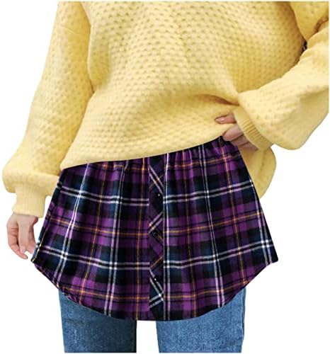 2 יחידות משובץ חולצות מרחיבי לנשים מתכוונן שכבות מיני חצאית מזויף למעלה נמוך לטאטא מקרית טרנדי חולצה מרחיבי