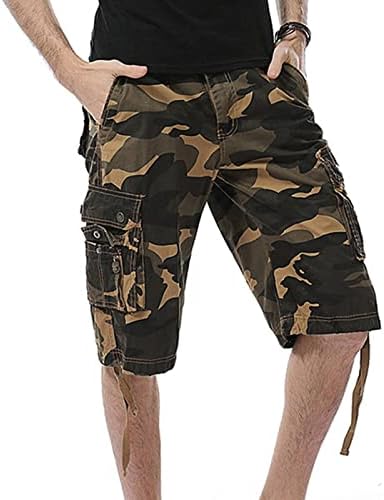 Maiyifu-GJ גברים רגועים בכושר CAMO מכנסי מטען הסוואה מרובי כיסים חיצוניים מכנסיים קצרים חיצוניים קלים משקל צבאי קצר