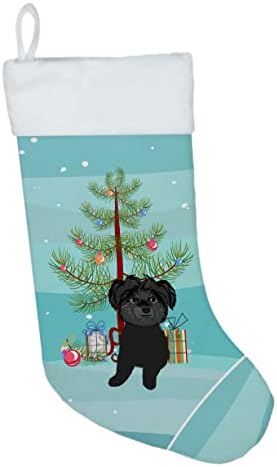 אוצרות קרוליין WDK3168CS SHIH-TZU גרב חג מולד שחור שחור, אח תלויים גרביים עונת חג המולד עיצוב חג מפלגה קישוטי חג משפחתי,