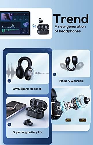 אוזניות הולכת עצם אוזניים אלחוטיות אוזניות Bluetooth 5.3, קליפ אוזניים פתוח באוזניות לבנות, אוזניות עגיל ספורט