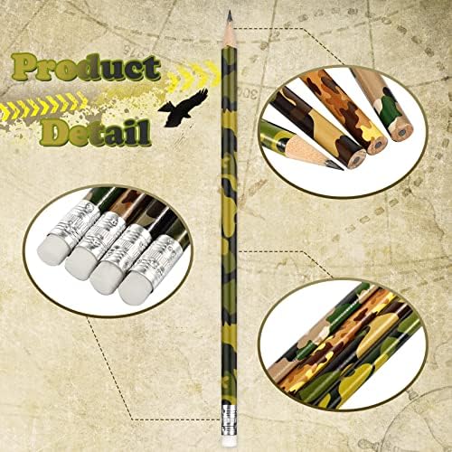 36 עפרונות הסוואת הסוואה בגודל 7.5 אינץ 'עפרונות טקטיים מעץ עפרונות בהתאמה אישית צבאית עם מחק לילדים מפלגת הנושא