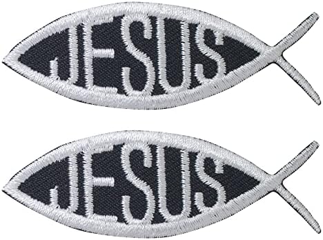אוקטוריה 2 מחשבים איצ'ים דגים ישו ישו נוצרי סמל טלאי ברזל על מסור בגדים/ברזל על אפליקציית טלאי רקומה לג'ינס, כובעים, תיקים