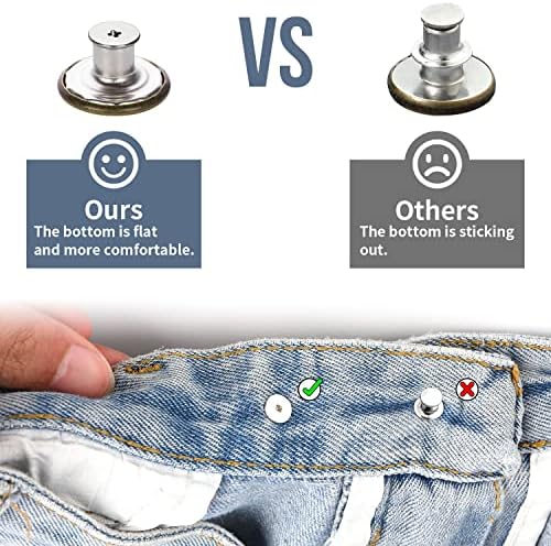 כפתור החלפה לג'ינס, 100 ערכות 17 ממ כפתורי ג'ינס החלפת מתכת, החלפת כפתור ג'ין בורג לנשים וגברים בג'ינס לגברים, ללא
