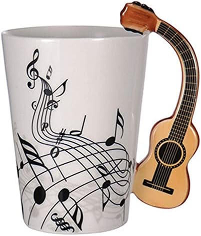 ספל קפה יצירתי קרמיקה כוס תה סין עם ידית גיטרה אקוסטית, כוסות חלב 13.5 עוז קפה ביתי מתנה למאהב מוסיקה / חבר/גברים /