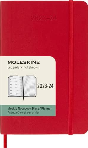מולסקין 2023-2024 מתכנן שבועי, 18 מ', כיס, אדום ארגמן, כריכה רכה