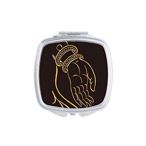 תרבות שחור צהוב יד דפוס מראה נייד קומפקטי כיס איפור דו צדדי זכוכית