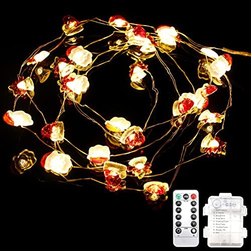 Howaf 10 ft 30 LED חג המולד Santa Claus Hat חג המולד פעמון אורות מיתר דקורטיביים, אורות פיות מופעלים על סוללה,