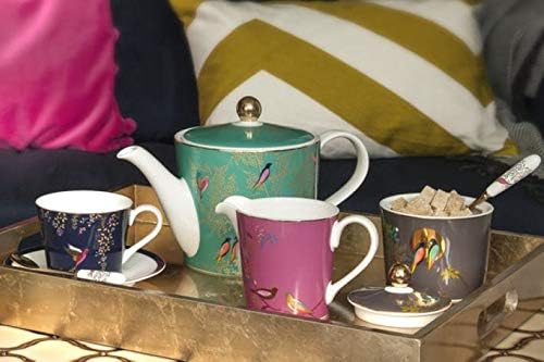 פורטמיירון שרה מילר לונדון ספל תה וצלוחית צ ' לסי, אפור כהה / כוס 8 אונקיות לשתיית תה וקפה / עשוי מסין משובחת עם פירוט זהב