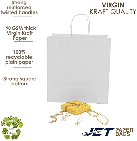 שקיות נייר סילון 11 x7 x12 ”שקיות מתנה לנייר ויתות עם ידיות מעוותות בתפזורת. אידיאלי עבור DIY, עסקים, משיכה, מכולת,