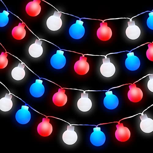 אורות אדומים לבנים וכחולים קישוט פטריוטי 30ד דגל אמריקאי 10ft פיות מיתרים אורות מיתרים סוללה מופעלת 4 ביולי,