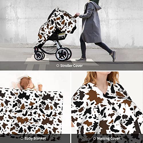 כיסויי מושב של מכונית פרה שחורה חומה לתינוקות, כיסוי חופה של מושב לרכב לתינוקות לאמא נולדת רב -שימוש בכריכה סיעודית להנקה דברים
