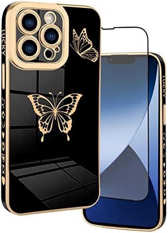 Bitobe מיועד לאייפון 14 Pro Max Case עיצוב פרפרים חמוד לנשים בנות, ציפוי יוקרה פגוש קצה פגוש מצלמה מלאה של