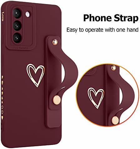 FIYART מיועד לגלקסי S21 5G Case עם מחזיק מעמד טלפון חמוד לבבות לבבות דפוס דפוס רזה הגנה על מצלמה מגן עם רצועת כף היד לנשים