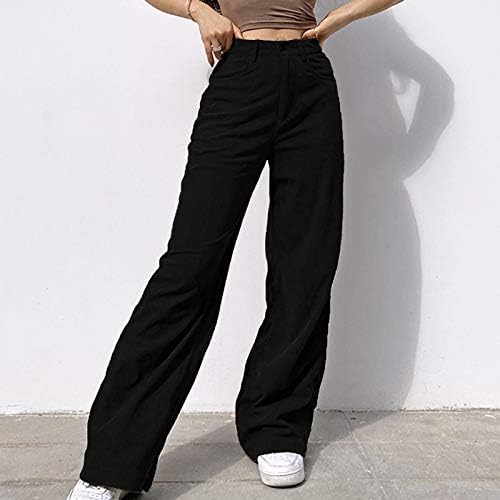מכנסי רגל רחבים של קורדרוי לנשים מותניים גבוהים רטרו ישר ג'וניורס וינטג 'קרקעית פעמון מתרחבת מכנסי עיפרון ג'ינס