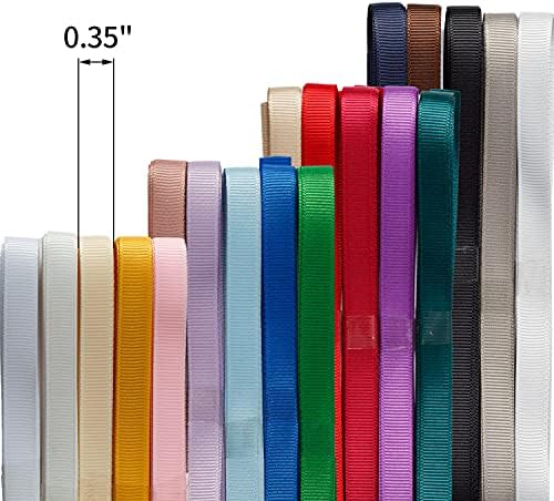 נוי טראקסד 3/8 אינץ ' סרט מבהיקי פוליאסטר 20 צבעים 2 מטר על 20 צבעים כל סך הכל 40 מטר לחבילה למלאכות יד, קשתות שיער,