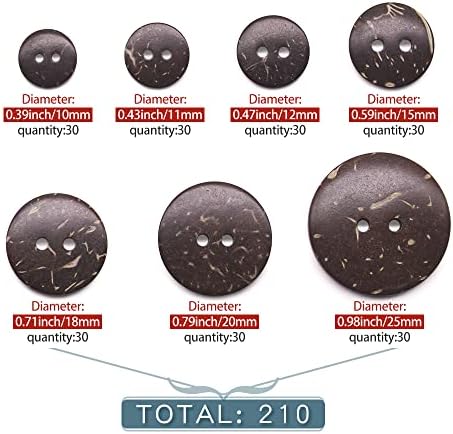 סמיני 210 חתיכות 10 ממ -25 ממ בגודל מעורב כפתורי מעטפת קוקוס טבעיים