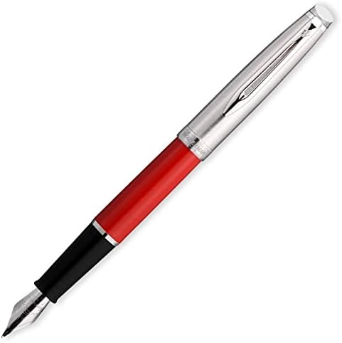 סמל ווטרמן עט נובע, אדום עם גימור כרום, ציפורן עדינה עם מחסנית דיו כחולה, קופסת מתנה