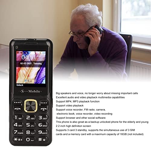 ASHATA W23 טלפון כפתור גדול לקשישים, טלפון נייד דק Ultra 2G נפח כפתור גדול נפח טלפון סלולרי לא נעול, 3 משבצת כרטיס סים,
