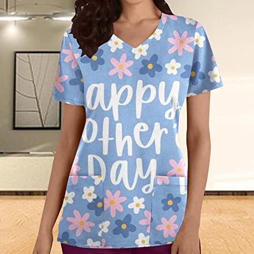 שמח אמא של יום חולצות נשים לשפשף חולצות עם כיס יפה פרחוני גרפי טיז מזדמן קצר שרוול חולצות