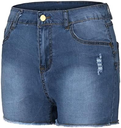 מכנסיים קצרים במותניים גבוהים למכנסי דמיין בקיץ, ג'ינס גולמי ג'ינס בקרת בטן קת מתיחה נמתחת מכנסיים קצרים דלים