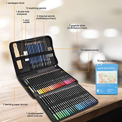 AONLSKH ציוד אמנות ציור ורישום עפרונות צבעוניים סט 96 חלקים, ערכת עפרונות מקצועיים של אמנים מקצועיים גרפיט, מתנות