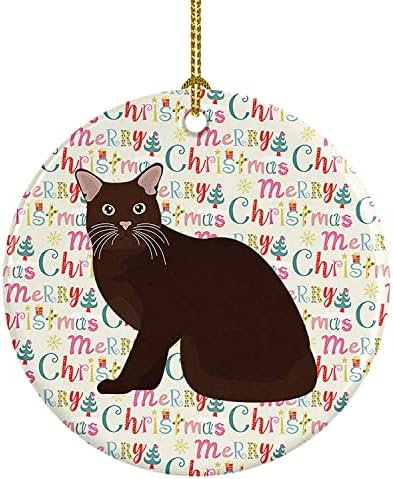 אוצרות קרוליין WDK2411CO1 בורמזי 2 קישוט קרמיקה לחג המולד של חתול, קישוטים לעץ חג המולד, קישוט תלוי לחג המולד, חג, מסיבה,