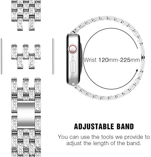 DSYTOM תואם ללהקה של Apple Watch 38 ממ עם נשים, רצועת תכשיטים מתכת רזה ריינסטון רצועת צמיד עם Bling PC PCESSING