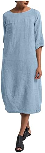 נשים ארוך שרוול רופף אלגנטי מקסי שמלת כפתור למטה עד חולצה ארוך שמלה עם כיסים