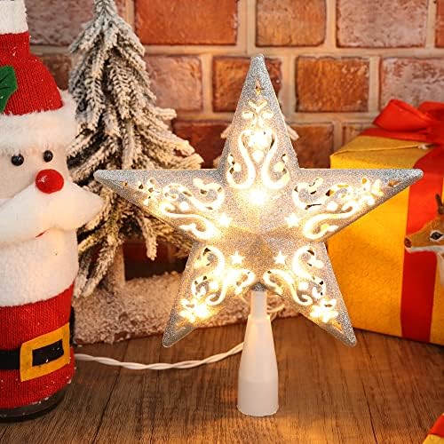Brizlabs כוכב חג המולד טופר טופר מואר, 8 אינץ 'פנטגרם חלול פנטגרם בחג המולד אורות צמרת חג המולד עם 10 נורות, UL מוסמך אור לבן