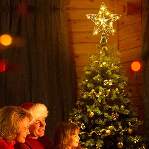 עץ כוכב חג המולד קישוט טופר טופר עץ נצנצים עם 20 נורות LED עץ חג המולד טופר רפלקטור כוכב TEETOP מואר צמרת
