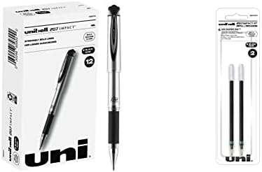 UNI-Ball 207 השפעה עטים ג'ל נקודה מודגשת, 1.0 ממ, שחור, 12 חבילות וכדור יוני 207 השפעה על עט עט ג'ל עט דיו, נקודה