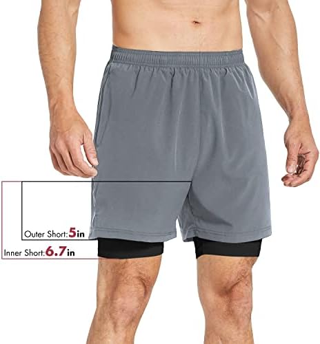 מכנסיים קצרים של 2 בבלאף גברים ב 1 מכנסיים קצרים של ריצה אתלטית 5 מכנסי אימון מהירים יבש עם כיס רוכסן