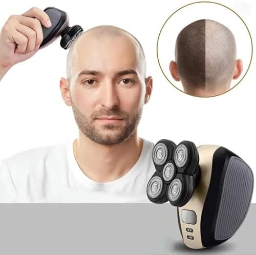 סכין גילוח חשמלי 5 -ב -1 לגברים - מכונת גילוח ראש לגולגולת יבש רטוב ראש קירח - גילוח סיבוב נטען ערכת טיפוח אלחוטי עם זקן,