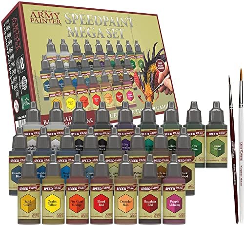 צייר הצבא Speedpaint Mega Paint Set Set Combo, 24 בקבוקים של צבעי אקריליים לא רעילים 18 מל כולל 2 מברשת צבע לדמויות מיני