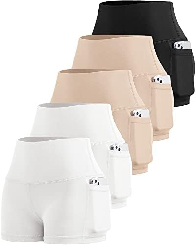 מכנסיים קצרים של סטרץ 'של Lzyvoo 4 חבילה לנשים עם כיסים, מכנסי שלל אימון יוגה במותניים גבוהות לנשים