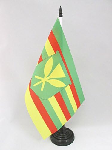 דגל AZ הוואי קנאקה מאולי דגל שולחן 5 '' x 8 '' - דגל שולחן הורים ילידי 21 x 14 סמ - מקל פלסטיק שחור ובסיס