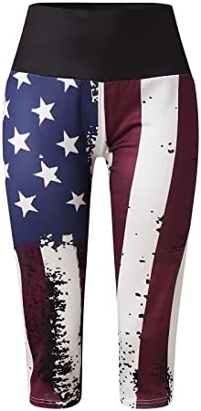 מכנסי יוגה נשים הדפסים קצוצים בהדפס אמריקני בהתאמה אישית פילאטיס פטריוטי ריצה ארהב דגל רזה חותלות כושר ישר