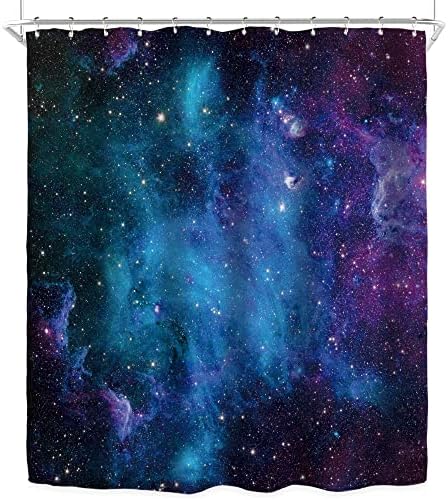 Riyidecor שטח חיצוני וילון מקלחת גלקסי לעיצוב אמבטיה 60WX72H Starry Boys Kids Trippy Sebula Universe Planet